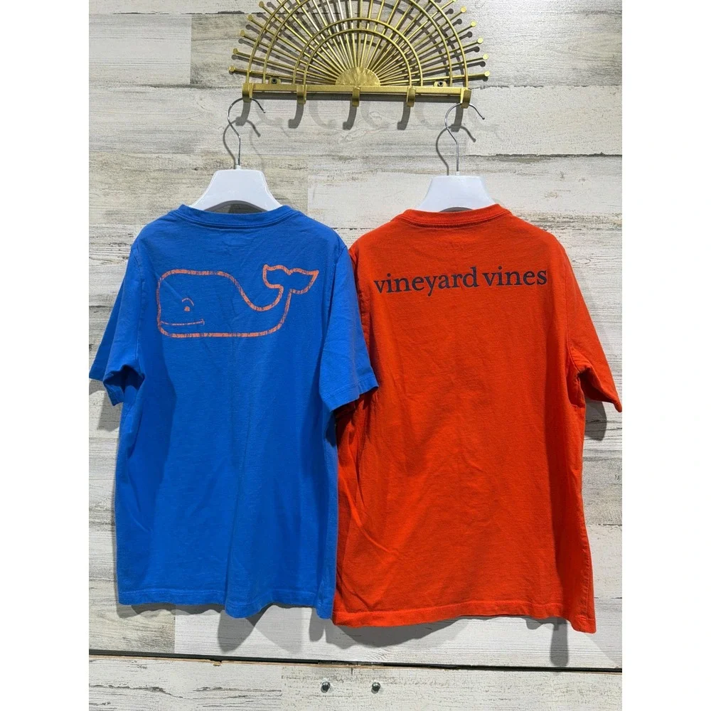 Vineyard Vines T-Shirt Lot Boys Small 8-10 Blue Orange Whale Basketball Prep